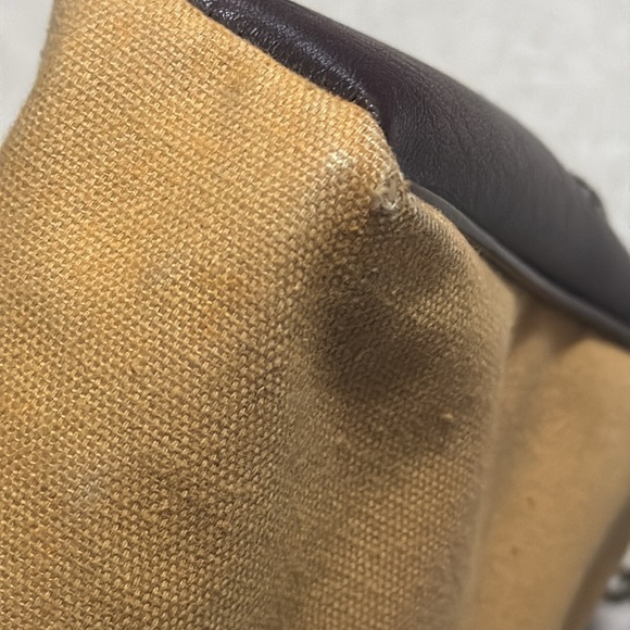 Converted Vintage Pouch-Tan Canvas-Red & Green Stripe Detail-Brassy Link Chain - Picture 9 of 17